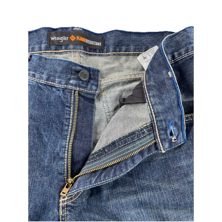 Men’s Wrangler Flame Resistant Straight Dark Wash Work Jeans Size 32x36
