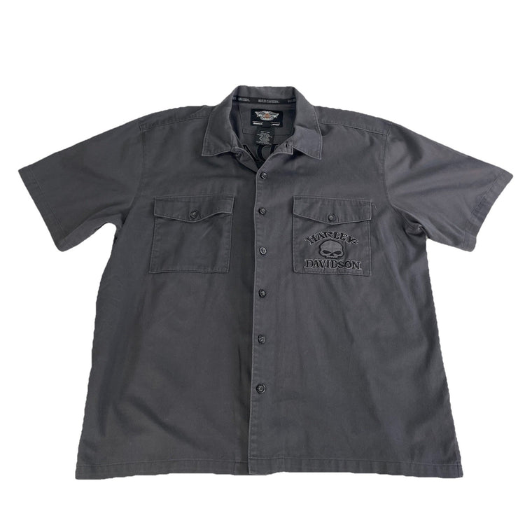 Mens Harley Davidson Willie G Skull Embroidery SS ButtonUp Shirt Size Xl
