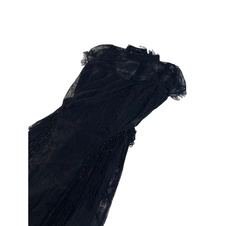 Womens Bebe Black Lace Fringe Detail Formal Dress Size 0