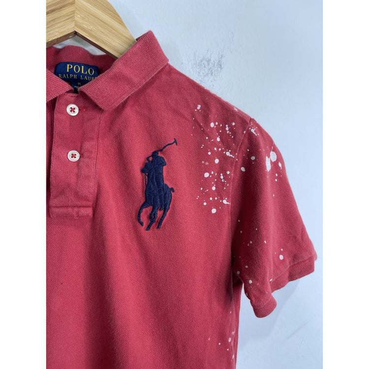 Youth Ralph Lauren Polo Red Paint Splatter Polo Shirt 10/12 Sz M
