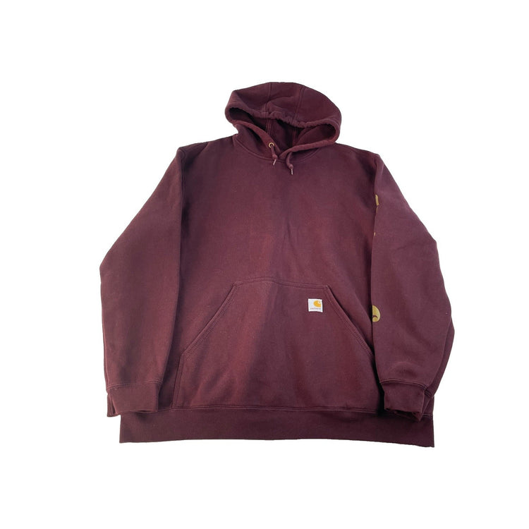 Men's Carhartt Maroon Logo Sleeve Loose Fit Pullover Hoodie Size XL