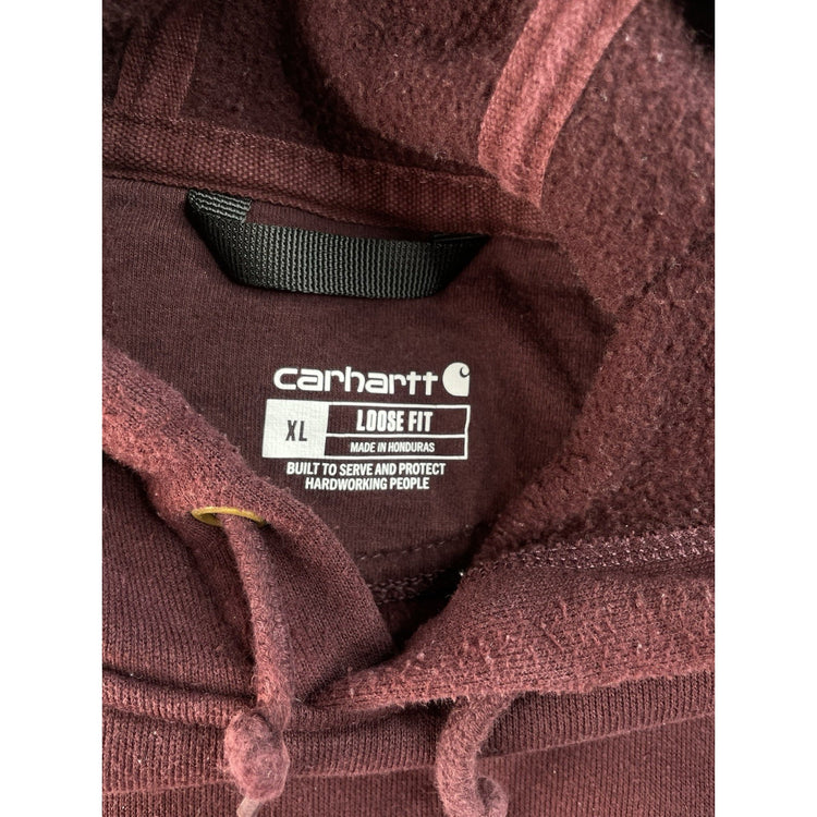 Men's Carhartt Maroon Logo Sleeve Loose Fit Pullover Hoodie Size XL