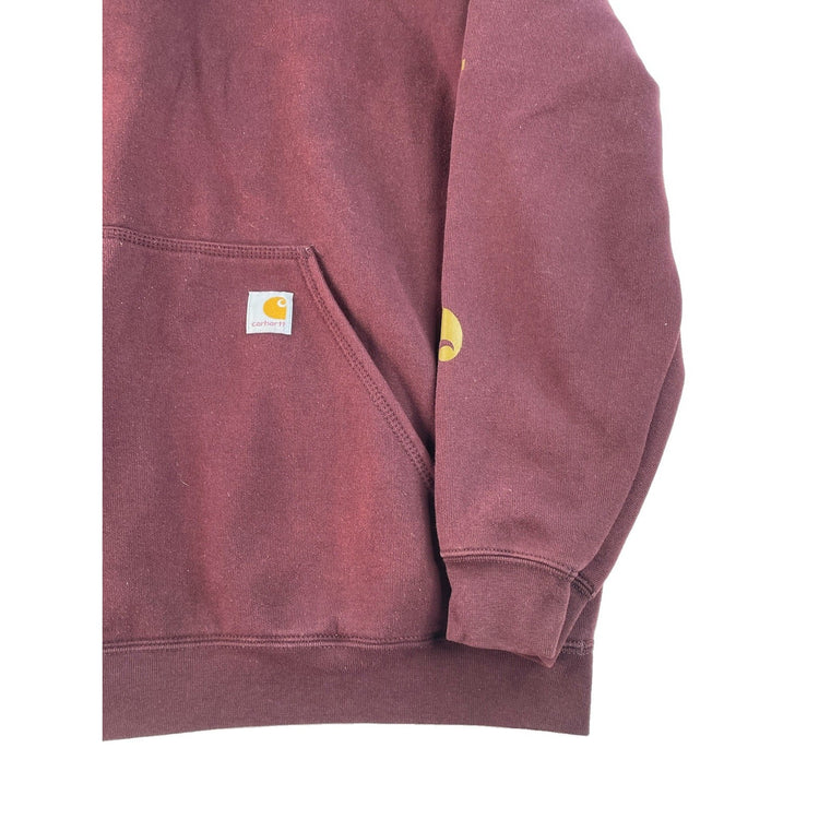Men's Carhartt Maroon Logo Sleeve Loose Fit Pullover Hoodie Size XL