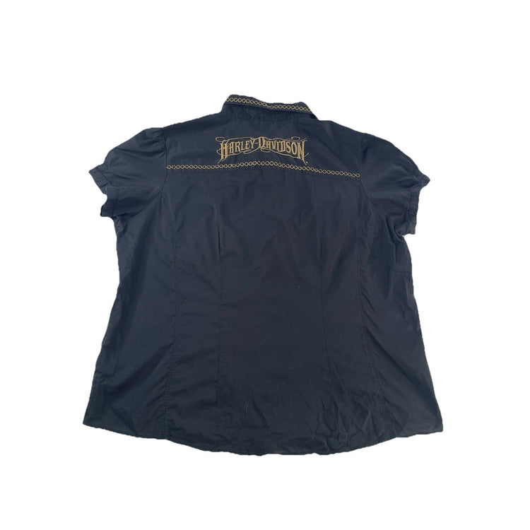 Womens Harley Davidson Black Embroidered Button Up Shirt Size 1X