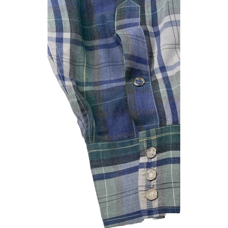 Mens Vintage Panhandle Slim-Fit Long Sleeve Western Plaid Shirt Size 14 1/2 33
