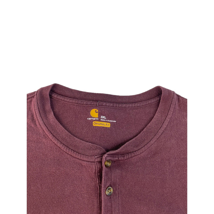 Men's Carhartt Long Sleeve Henley Pocket Shirt Maroon Size 3XL