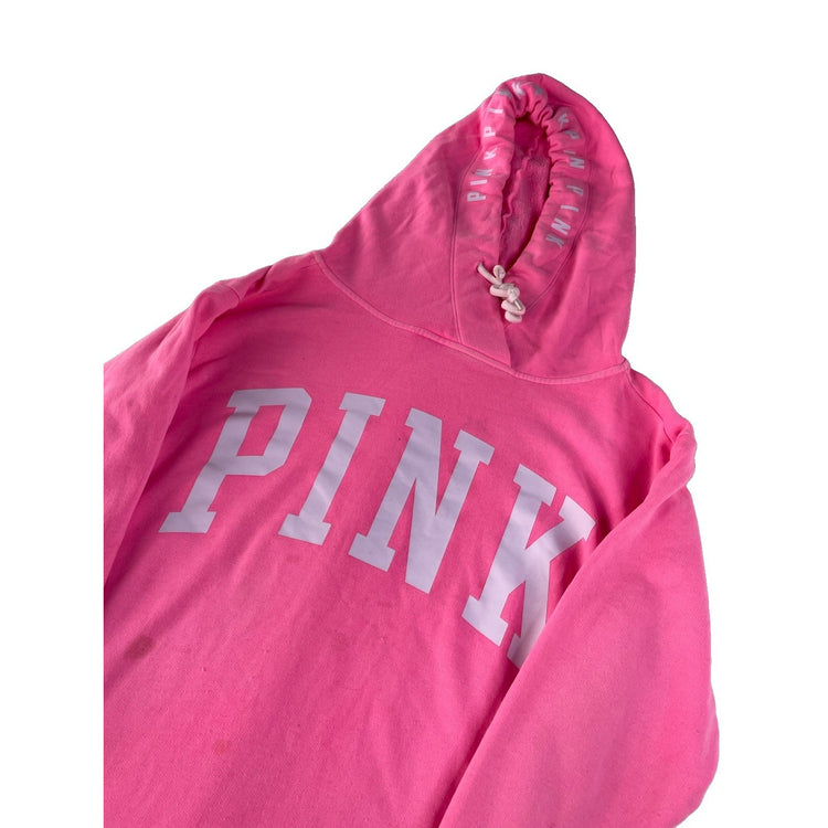 Women Victoria's Secret PINK Bright Pink Pullover Hoodie White Logo Size XS