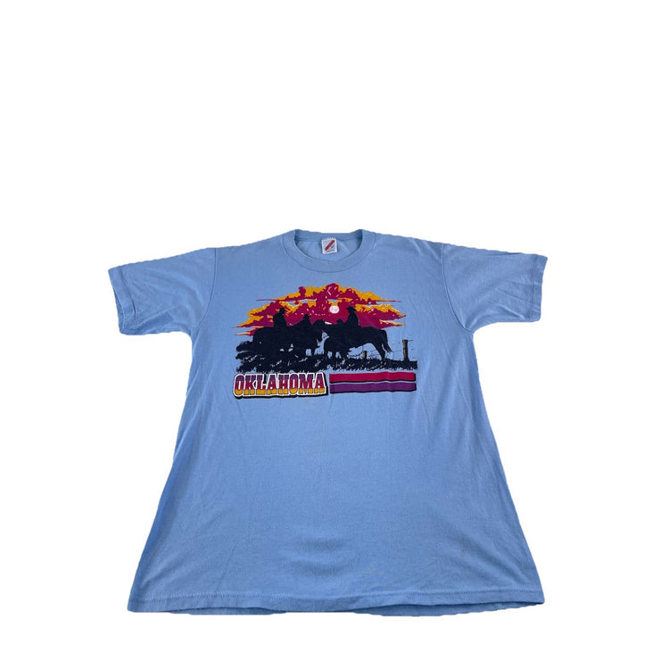 Mens Vintage 90s Oklahoma T-Shirt Jerzees Western Cowboy Graphic Tee Size L