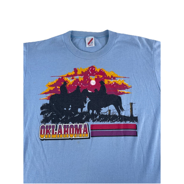 Mens Vintage 90s Oklahoma T-Shirt Jerzees Western Cowboy Graphic Tee Size L