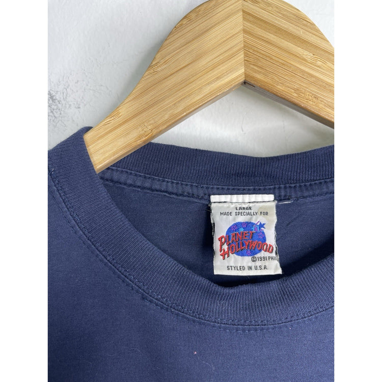Men’s VTG Planet Hollywood Moscow T-Shirt Navy Blue 1991 USA Made Sz L