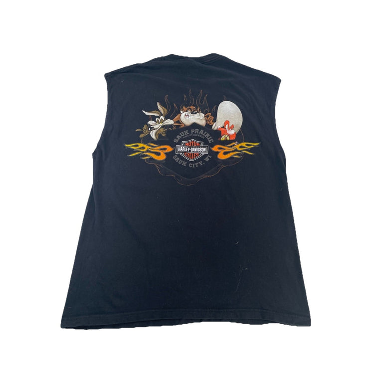 Mens Harley Davidson Looney Tunes Sleeveless Black Shirt Size L