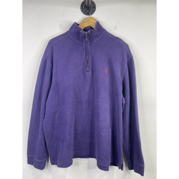 Vintage Polo By Ralph Lauren Purple Red Pony 1/4 Zip Long Sleeve Sweater Size XL