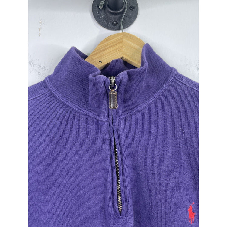 Vintage Polo By Ralph Lauren Purple Red Pony 1/4 Zip Long Sleeve Sweater Size XL