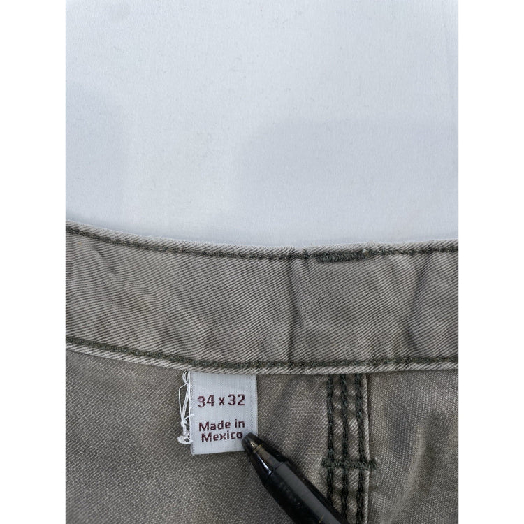 Mens Carhartt Gray B324 Canvas Work Dungaree Carpenter Jeans Size 34X32