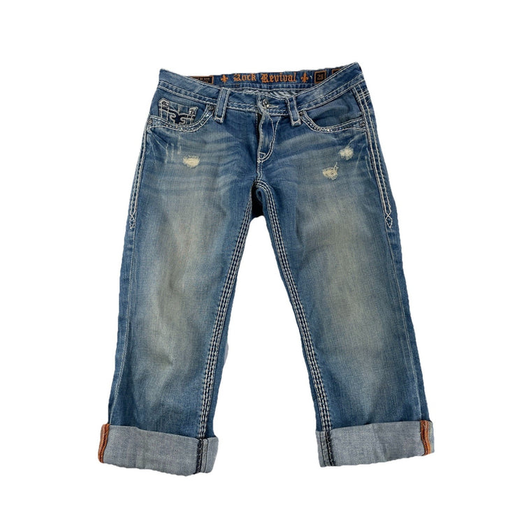 Womens Rock Revival Kai | Capri | baddazled blue jeans size 28