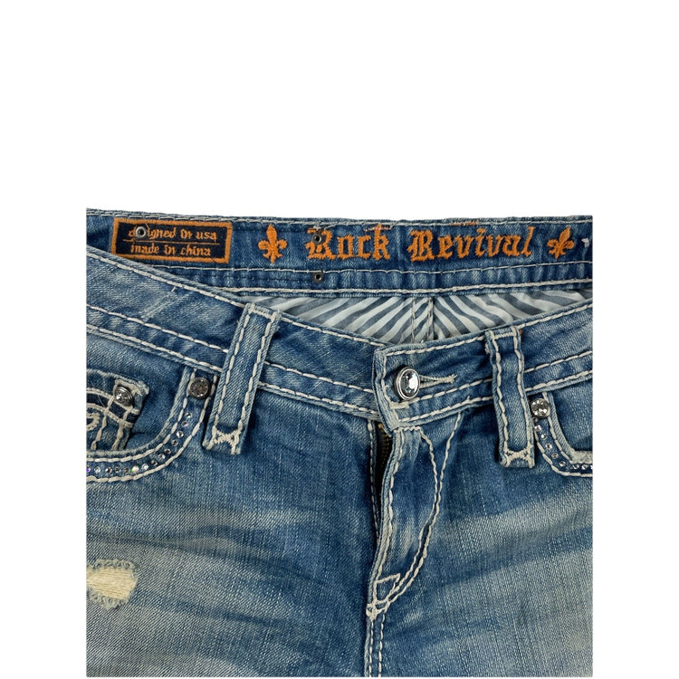 Womens Rock Revival Kai | Capri | baddazled blue jeans size 28