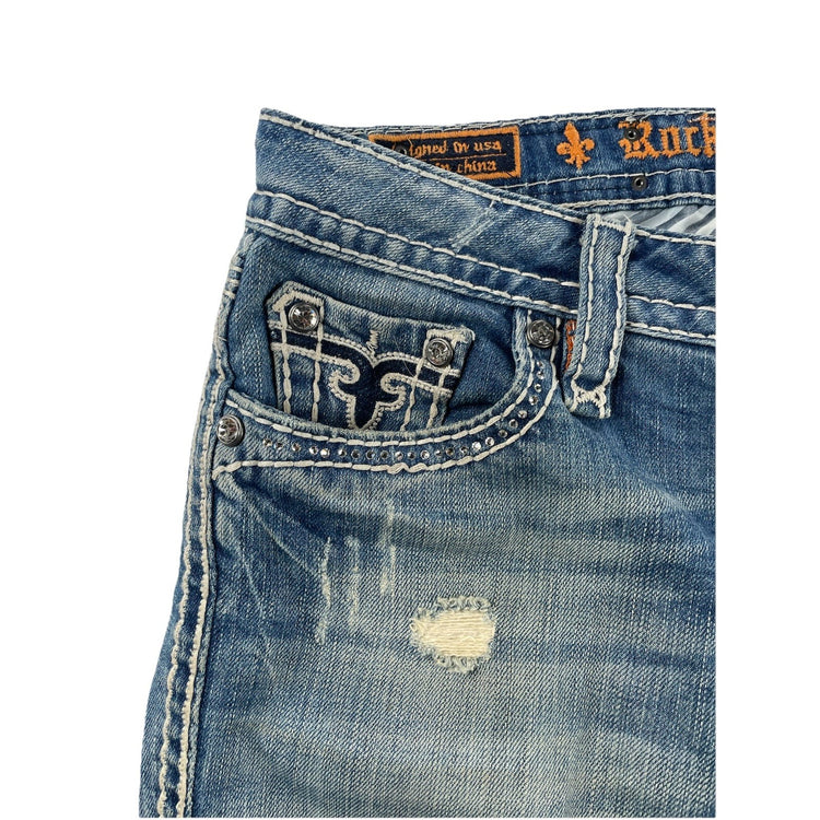Womens Rock Revival Kai | Capri | baddazled blue jeans size 28