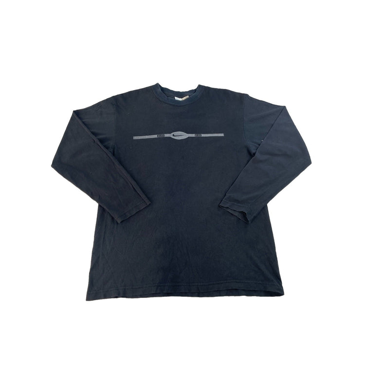 Mens Vintage Nike Long Sleeve T-Shirt Black Graphic Logo Tee Size XL/L Heavy