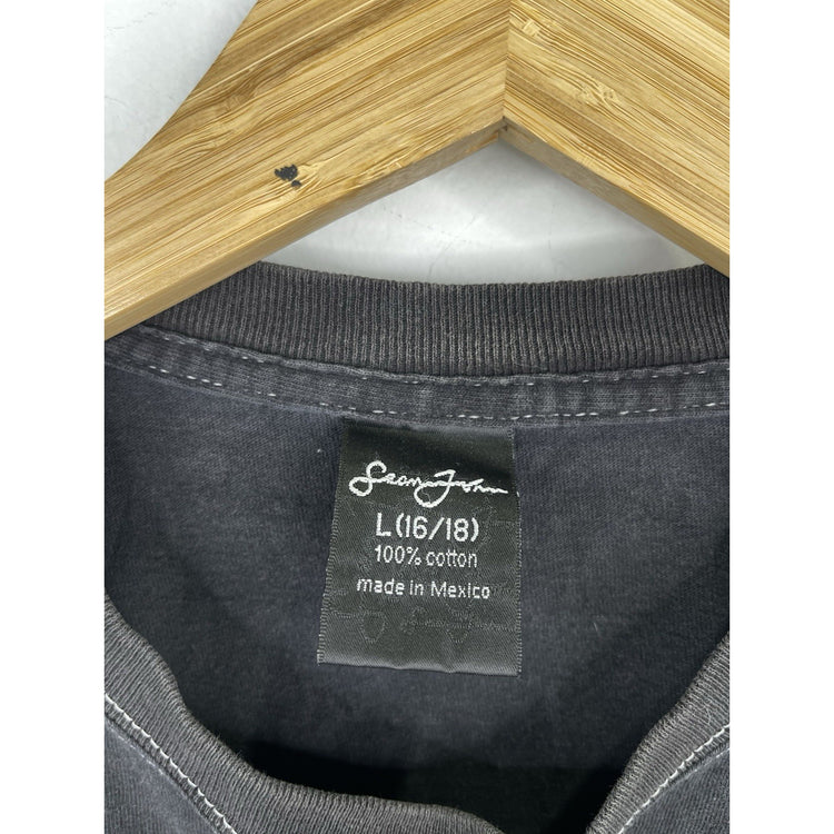 Vtg Y2k Sean John Mens T Shirt Black Graphic Spell Out Heavy Cotton L 16/18