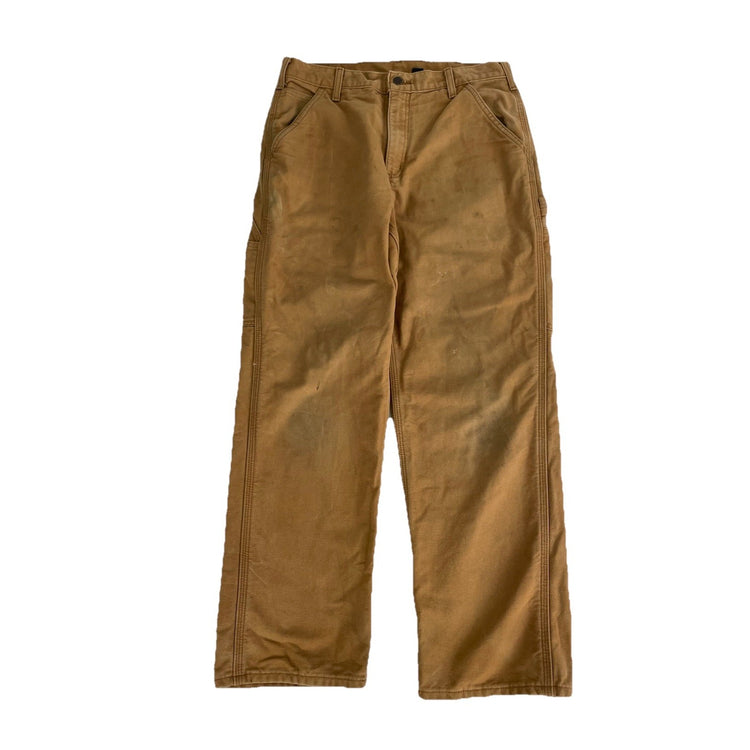 Mens Carhartt Brown Loose Fit Flannel Lined Pants Size 32x30