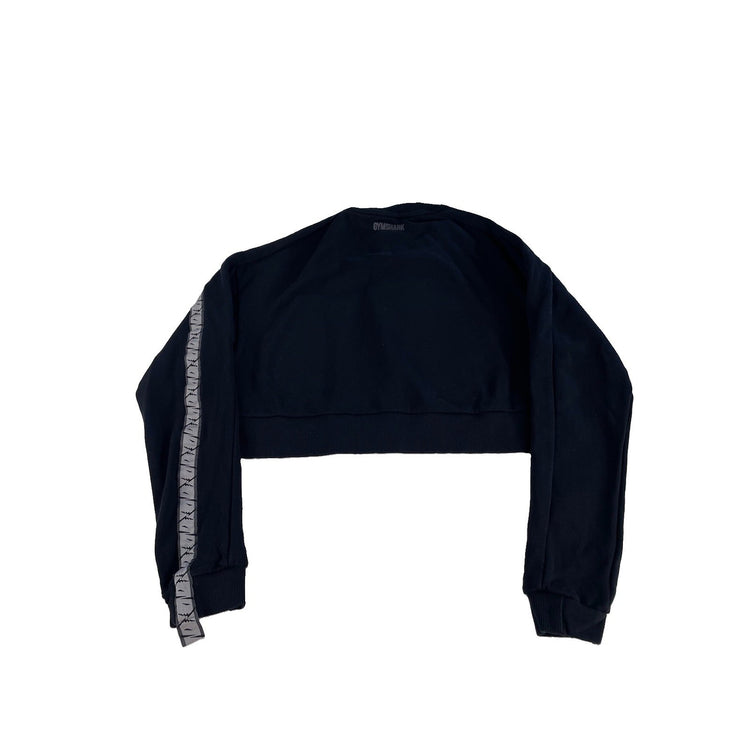 Womens Gymshark Black Gray Graphic Tape Accent Cropped Sweatshirt Size M