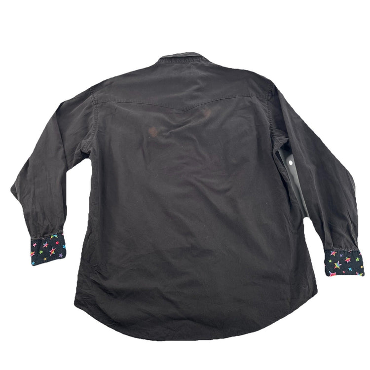 Mens Wrangler Western Black Long Sleeve ButtonUp Rainbow Prints, Size LG