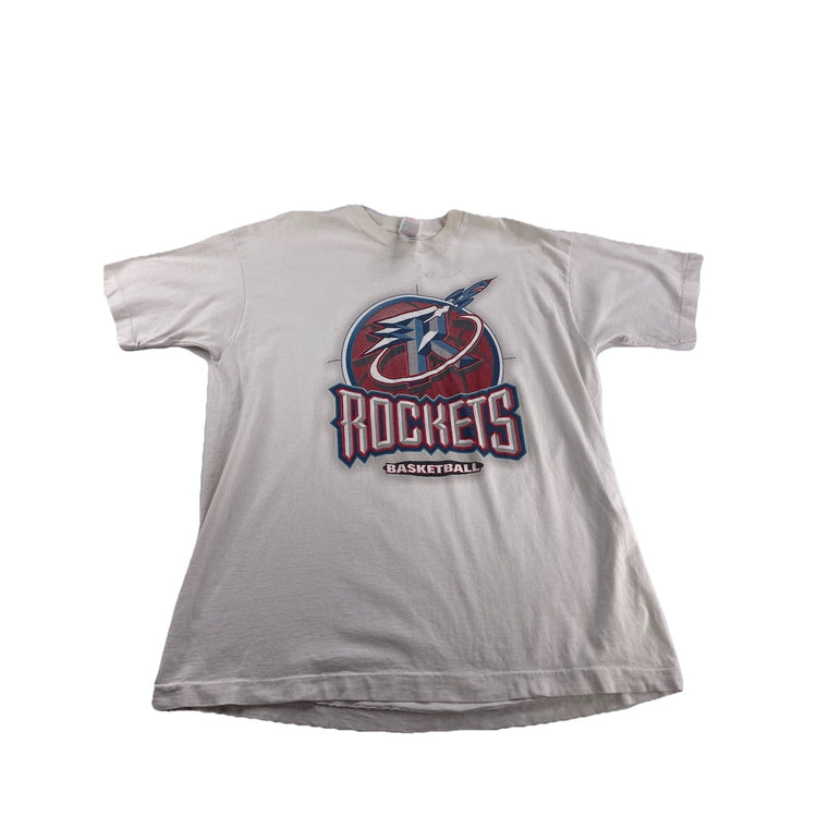 90s Vintage Mens Xl White Rockets Basketball Gallery Furniture