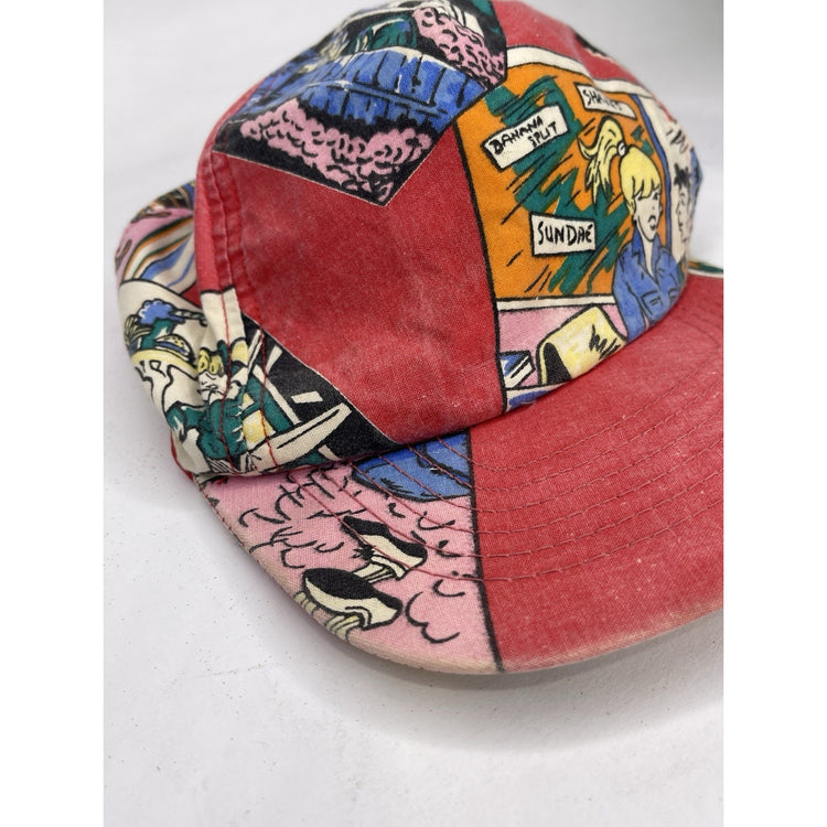 80s Vtg Red New Wave Ball Cap Cartoon Comic Strip One Size Hat