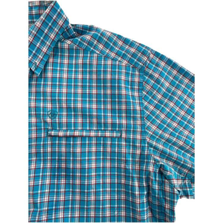 Men’s Ariat Pro Series Classic Multicolor Plaid Pattern ButtonUp Shirt Size XL