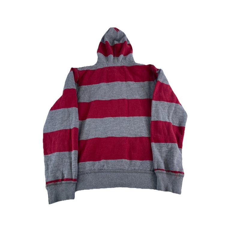 Mens Y2K Aeropostale Red And Gray Striped Zip Up Jacket Size XL
