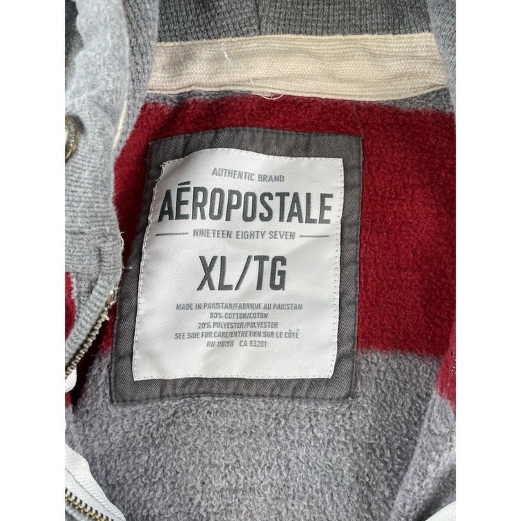 Mens Y2K Aeropostale Red And Gray Striped Zip Up Jacket Size XL