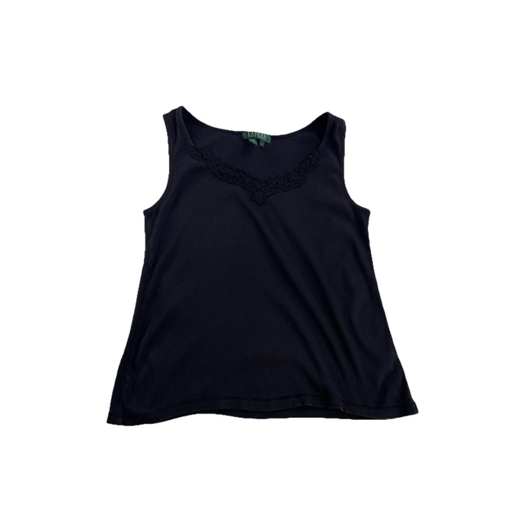 Womens Lauren Ralph Lauren Size Large Black Lace V Neck Tank Top