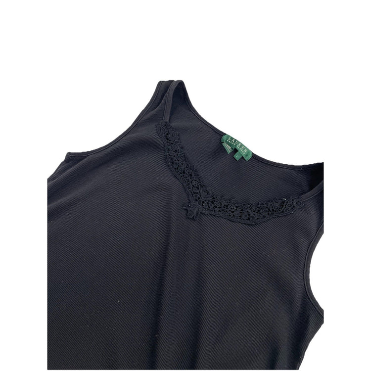 Womens Lauren Ralph Lauren Size Large Black Lace V Neck Tank Top