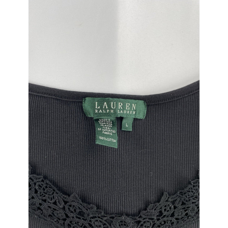 Womens Lauren Ralph Lauren Size Large Black Lace V Neck Tank Top