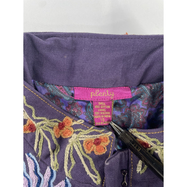 Plenty Purple Floral Embroidered Long Coat Size 10
