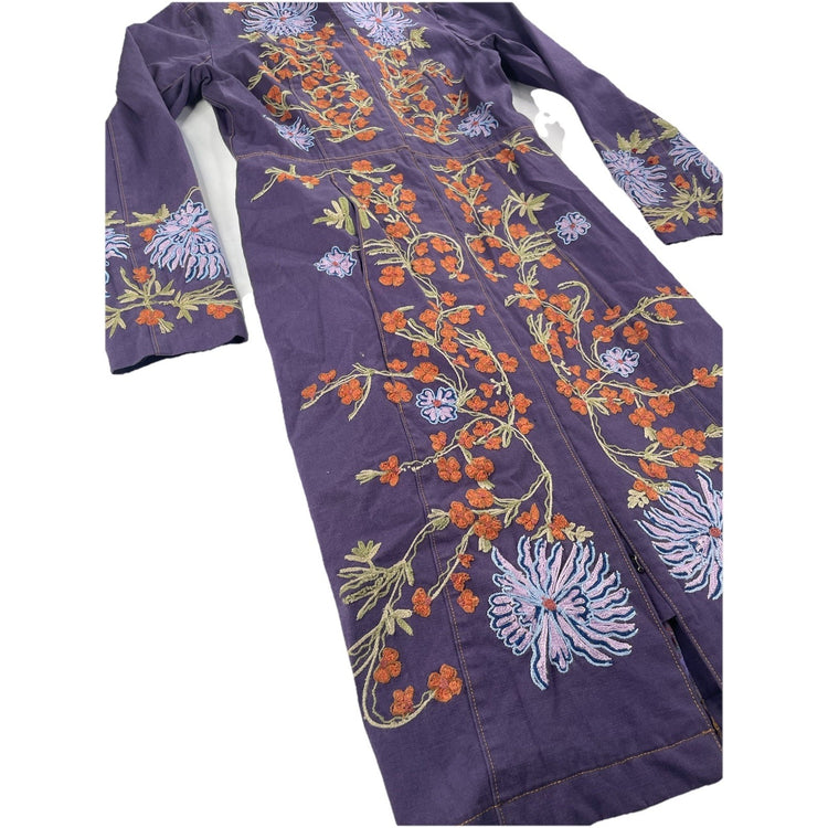 Plenty Purple Floral Embroidered Long Coat Size 10