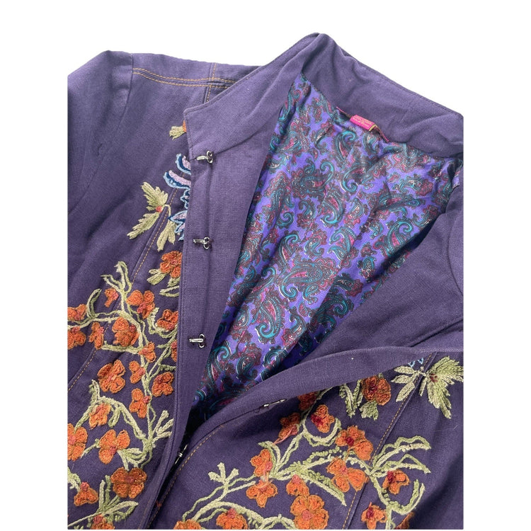 Plenty Purple Floral Embroidered Long Coat Size 10