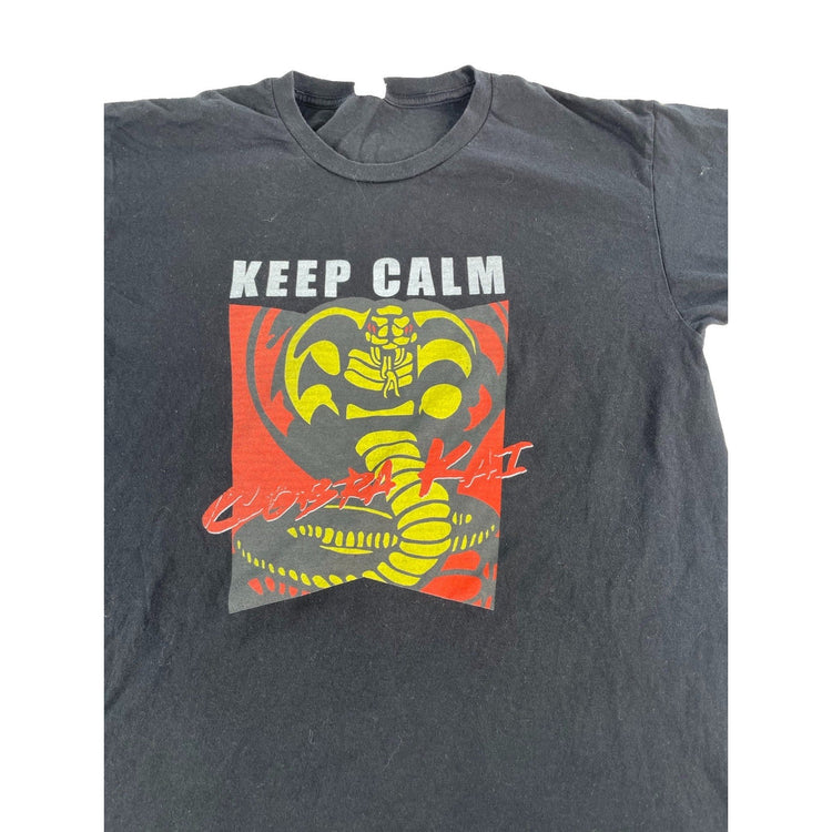 Mens Gildan Cobra Kai "Keep Calm" Graphic T-Shirt Black Size XL