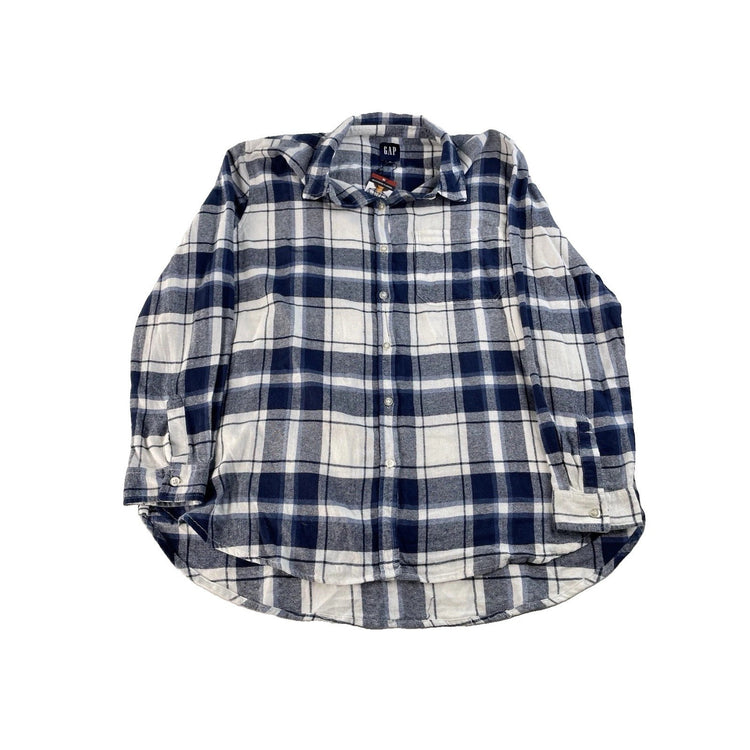 Womens Gap Blue & White Boyfriend Flannel Size XL