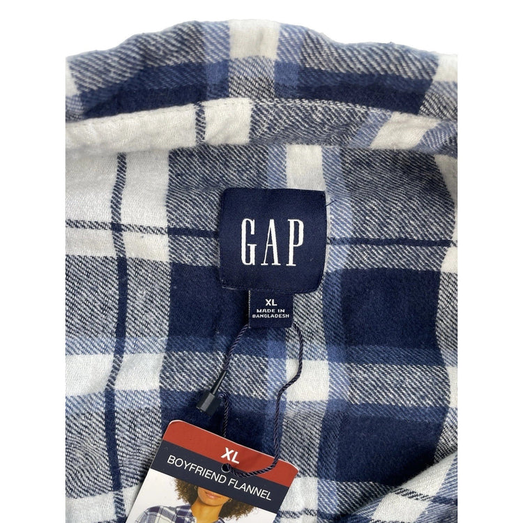 Womens Gap Blue & White Boyfriend Flannel Size XL