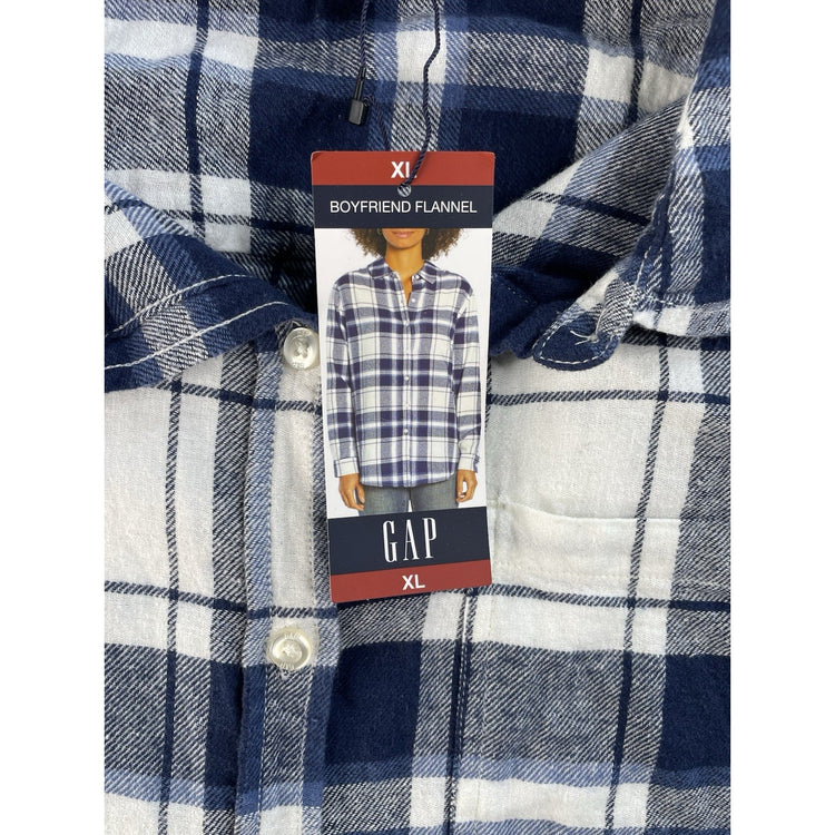Womens Gap Blue & White Boyfriend Flannel Size XL
