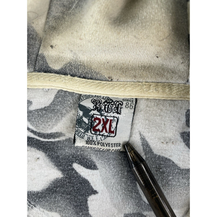 Men’s Y2K Beyond The Limits White Skull Print Full Zip Up Jacket Size 2XL