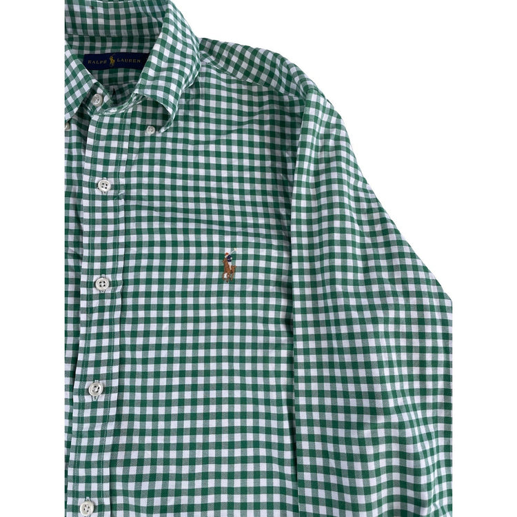 Mens Polo Ralph Lauren Green & White Gingham Button Down Shirt Size Small