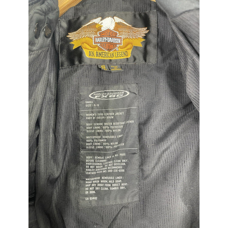 Wmns Harley Davidson FXRG Series 1 Black Leather Motorcycle Riding Jacket Size S