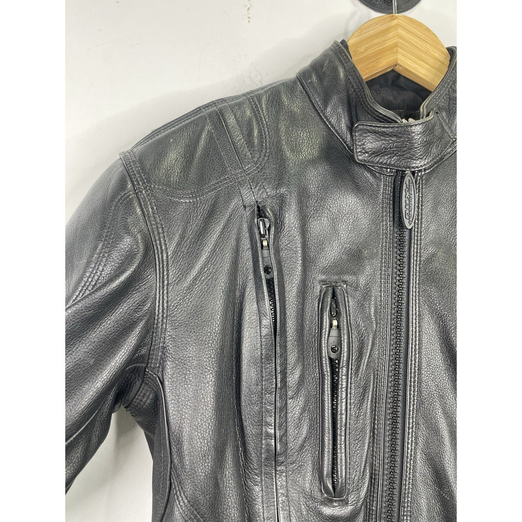 Wmns Harley Davidson FXRG Series 1 Black Leather Motorcycle Riding Jacket Size S