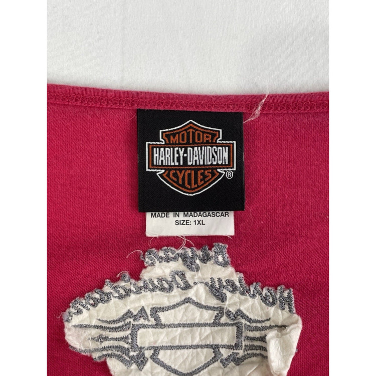 Womens Harley Davidson Motorcycle Pink Longsleeve Wideneck Shirt Size Xl