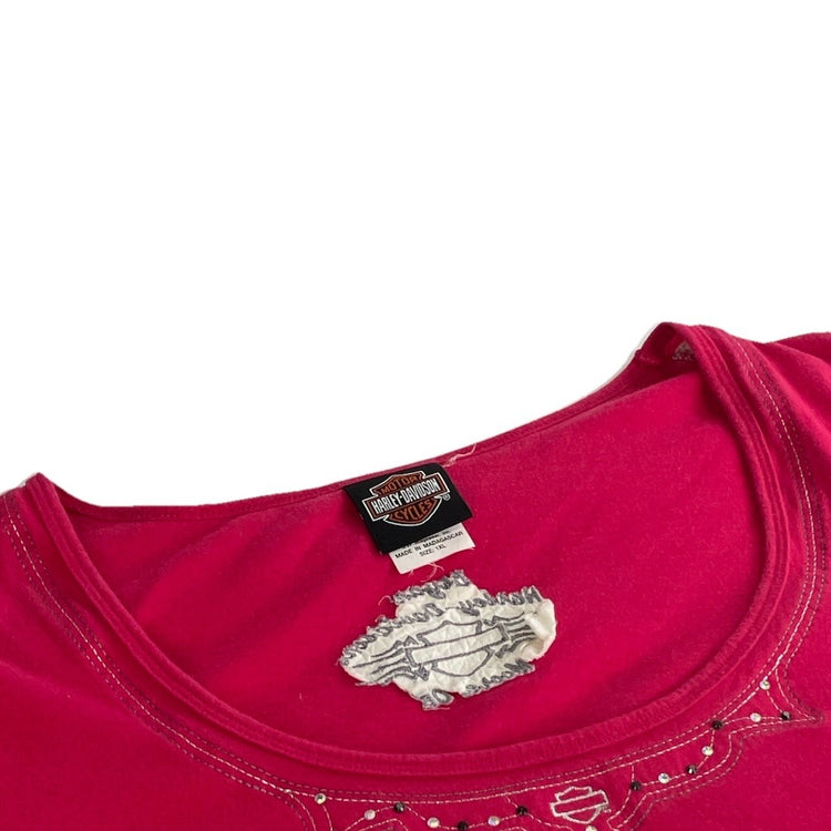 Womens Harley Davidson Motorcycle Pink Longsleeve Wideneck Shirt Size Xl