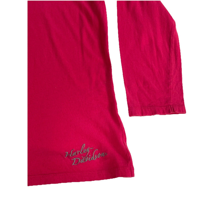 Womens Harley Davidson Motorcycle Pink Longsleeve Wideneck Shirt Size Xl