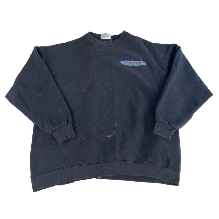 Mens Vintage 90s Lee Ultraweight Budnik Wheels Crewneck Sweatshirt Black Size XL