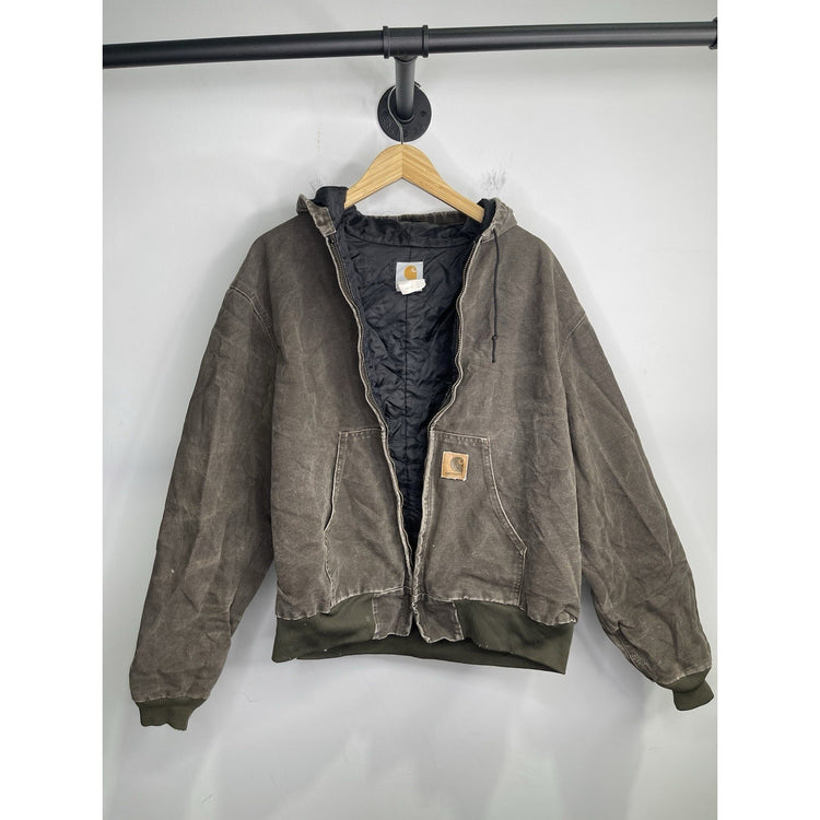 Men’s Vintage Carhartt J06 Brown Jacket Distressed Hooded Sz XL